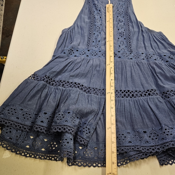 FREE PEOPLE Beach Dress Tunic Sleeveless Eyelet Accents Blue X-Small XS - Picture 5 of 5